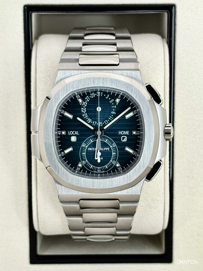 Patek Philippe Nautilus 5990/1A-011 Travel Time Chronograph 40.5mm Blue Grey Dial – front view