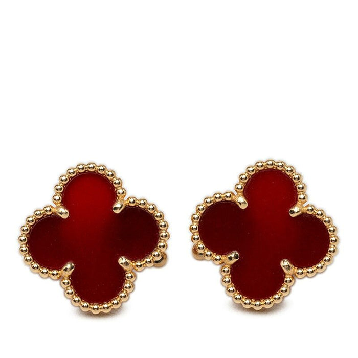 Van Cleef & Arpels Vintage Alhambra 18K Yellow Gold Carnelian Earrings – front view
