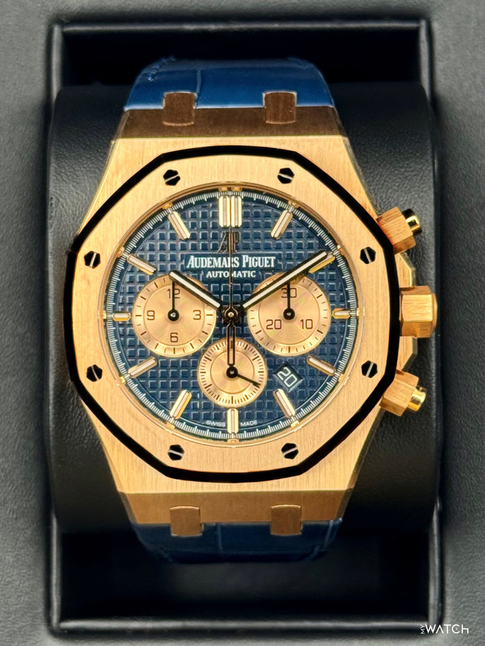 Audemars Piguet Royal Oak Chronograph 41mm 26331OR Rose Gold Blue Dial – front view