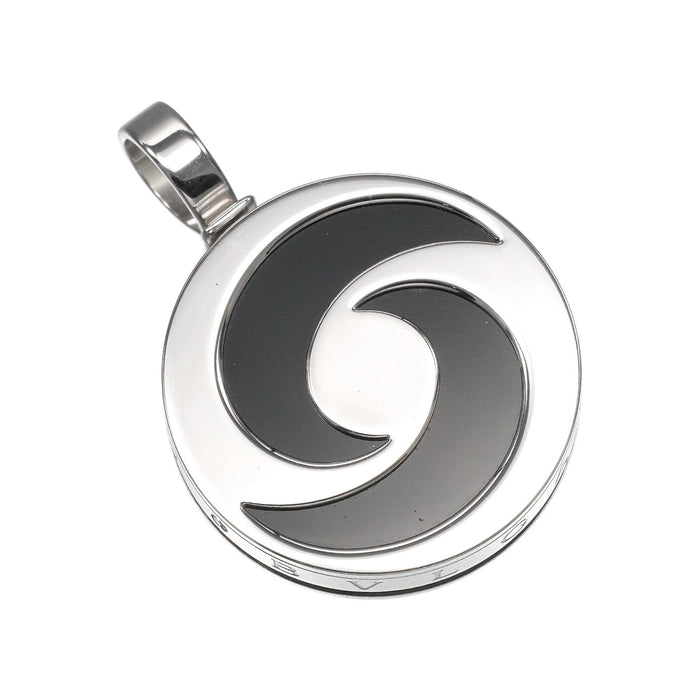 Bulgari Allegra Optical Stainless Steel 18K White Gold Onyx Pendant – front view