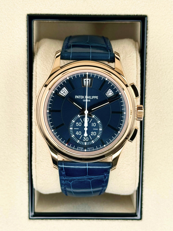 Patek Philippe 5905R Flyback Chronograph Annual Calendar Blue Dial – front view