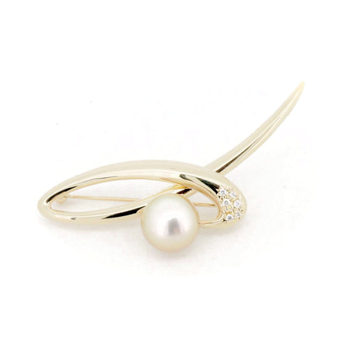 Tasaki 18K Yellow Gold Diamond Pearl Brooch – front view