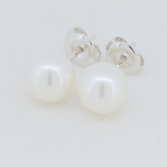 Mikimoto 18K White Gold Pearl Earrings – front view