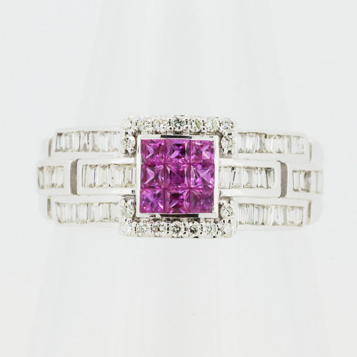 GSTV 18K White Gold Diamond Ruby Ring – front view