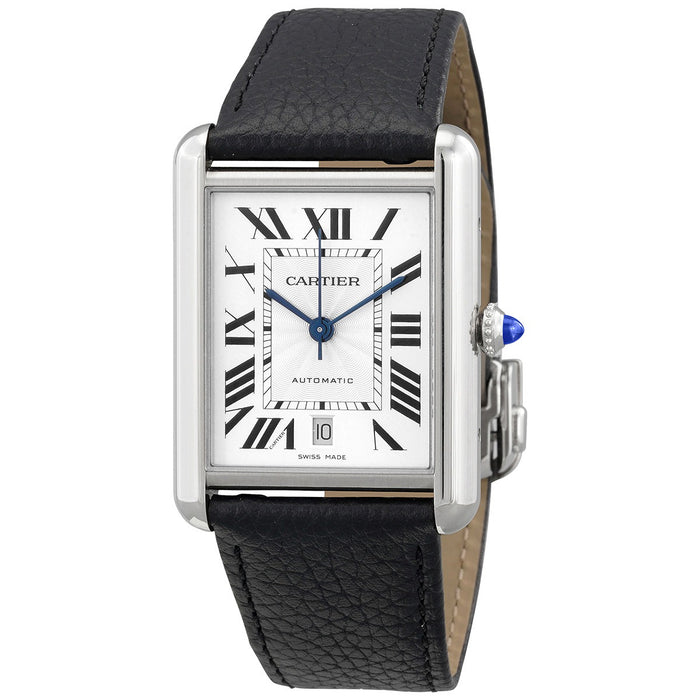 Cartier Tank Must Large Steel Black Leather Strap WSTA0041