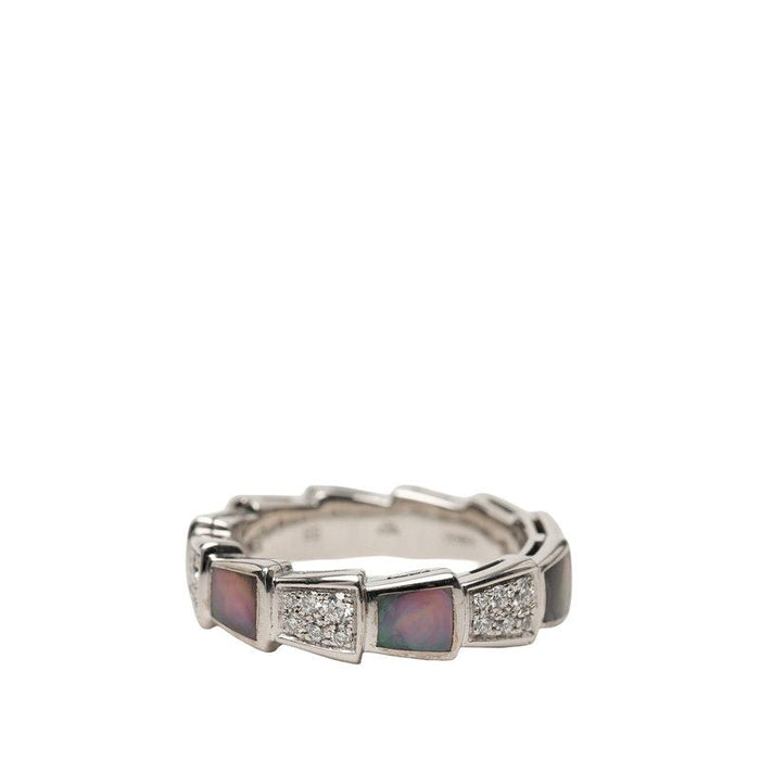 Bulgari Serpenti Viper 18K White Gold Mother of Pearl Diamond Ring – front view