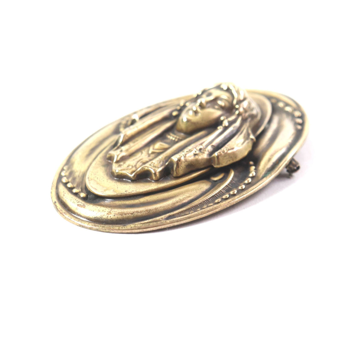 Joseff of Hollywood Statue of a Veiled Woman Oval Gold-Plated Brooch – reverse and pin