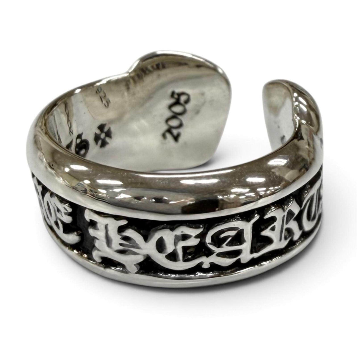 Chrome Hearts Sm Scroll Label Sterling Silver Ring – front view