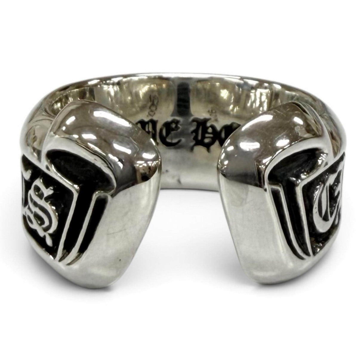 Chrome Hearts Sm Scroll Label Sterling Silver Ring – top view