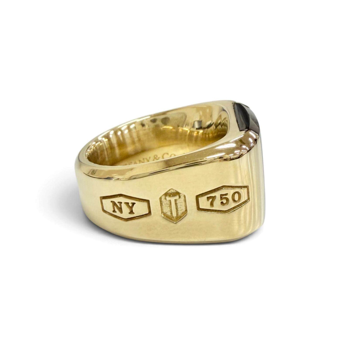 Tiffany & Co. Makers 18K Yellow Gold Onyx Signet Ring – top view
