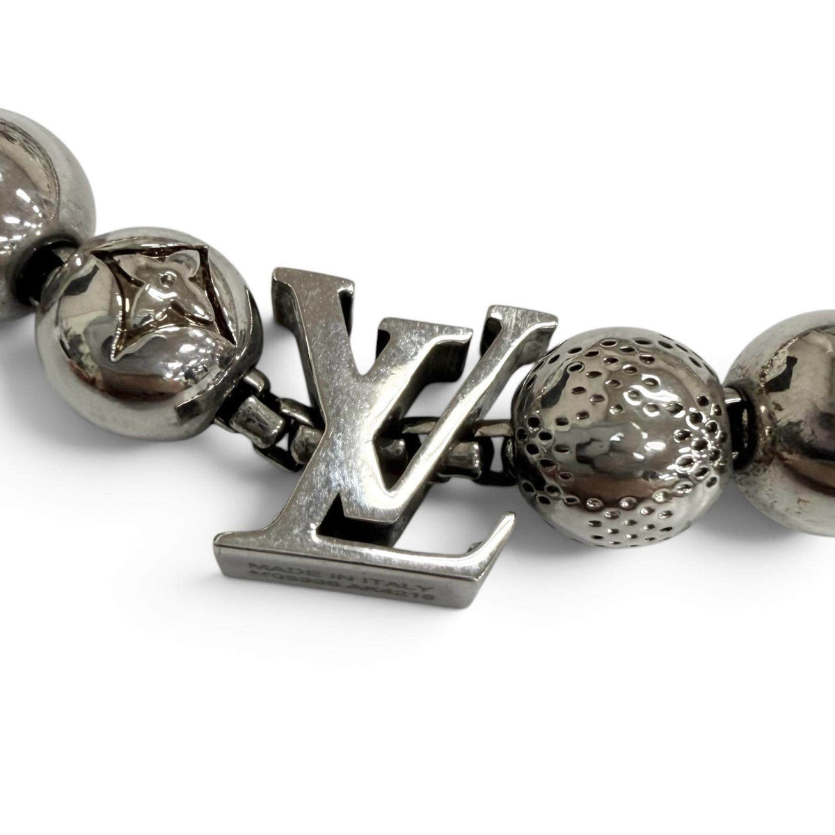 Louis Vuitton Damier Staple Ball Sterling Silver Necklace – full length