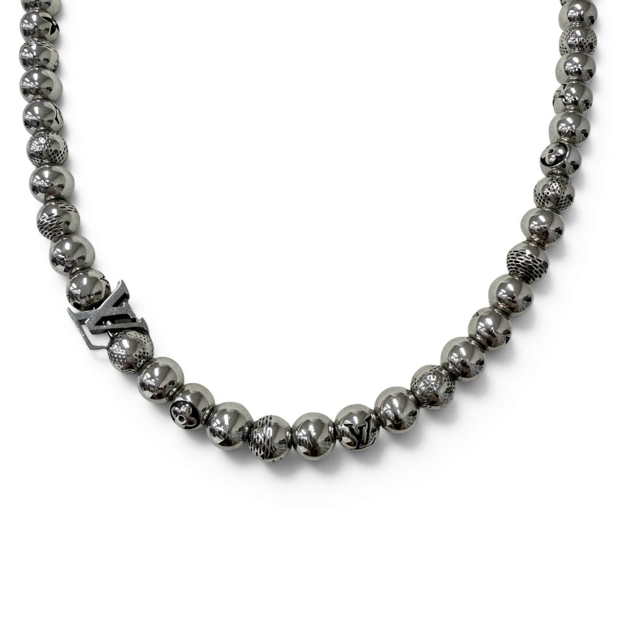 Louis Vuitton Damier Staple Ball Sterling Silver Necklace – front view