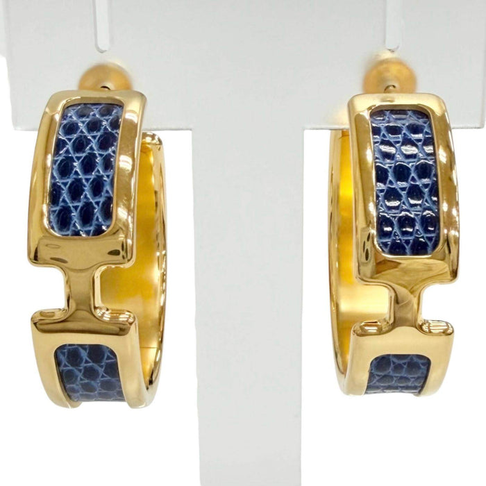 Hermès Olympe GM Lizard 18K Yellow Gold Earrings – front view