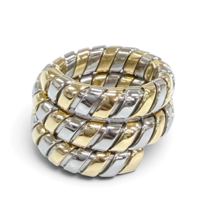 Bulgari Tubogas Stainless Steel 18K Yellow Gold Ring – front view