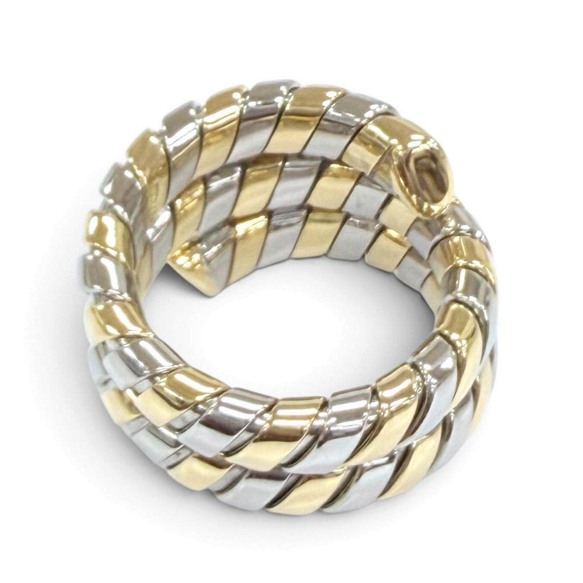 Bulgari Tubogas Stainless Steel 18K Yellow Gold Ring – top view