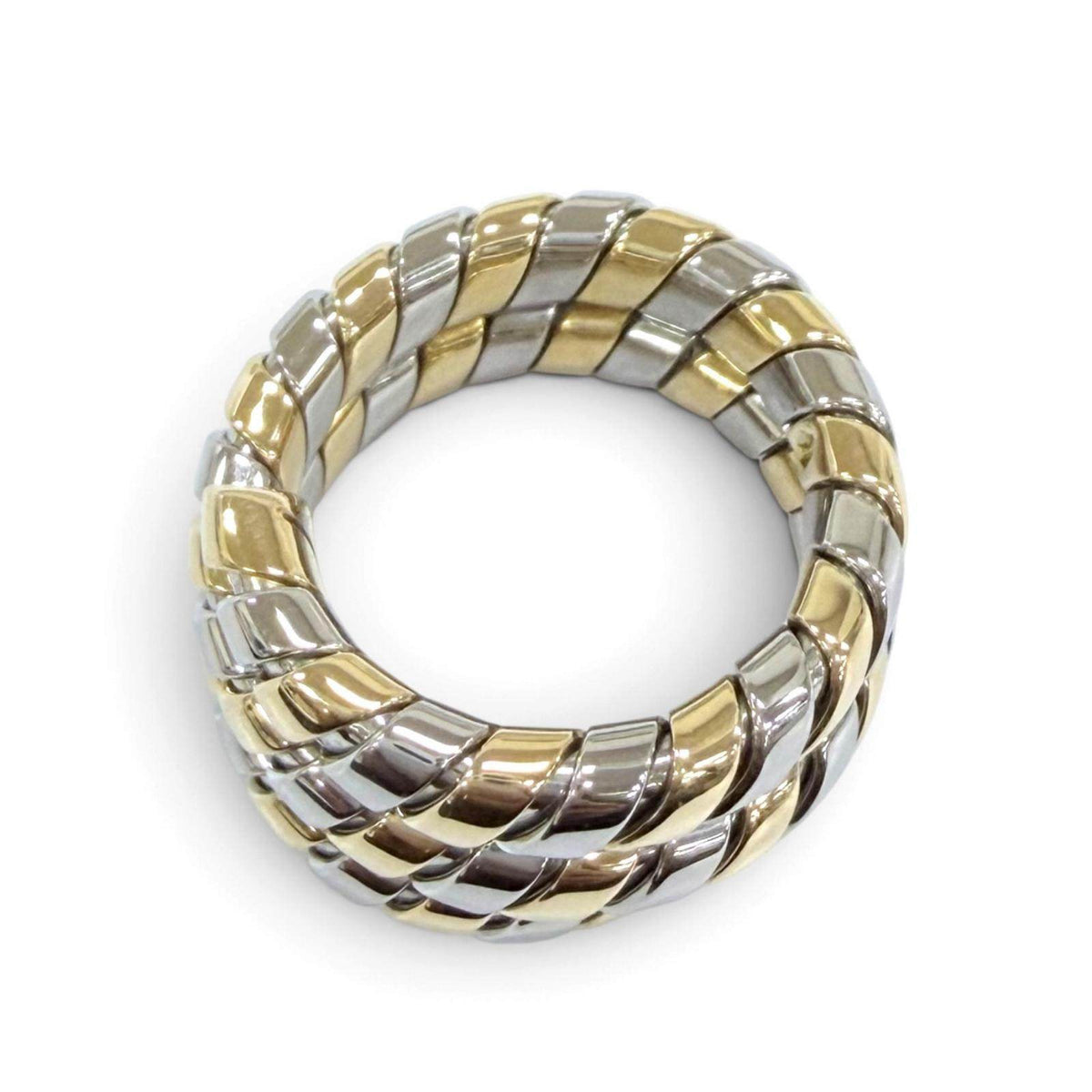Bulgari Tubogas Stainless Steel 18K Yellow Gold Ring – inside band