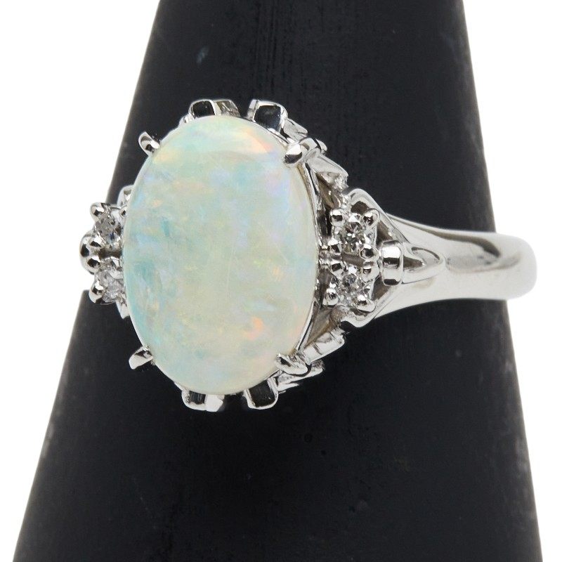Platinum Diamond Opal Ring – front view