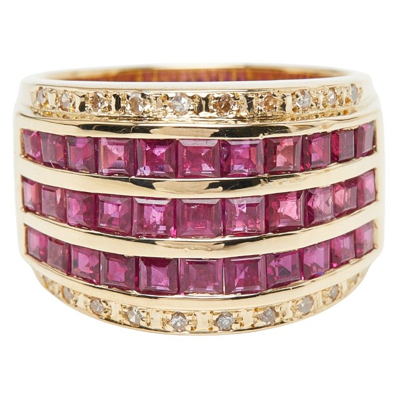 18K Yellow Gold Diamond Ruby Ring – front view