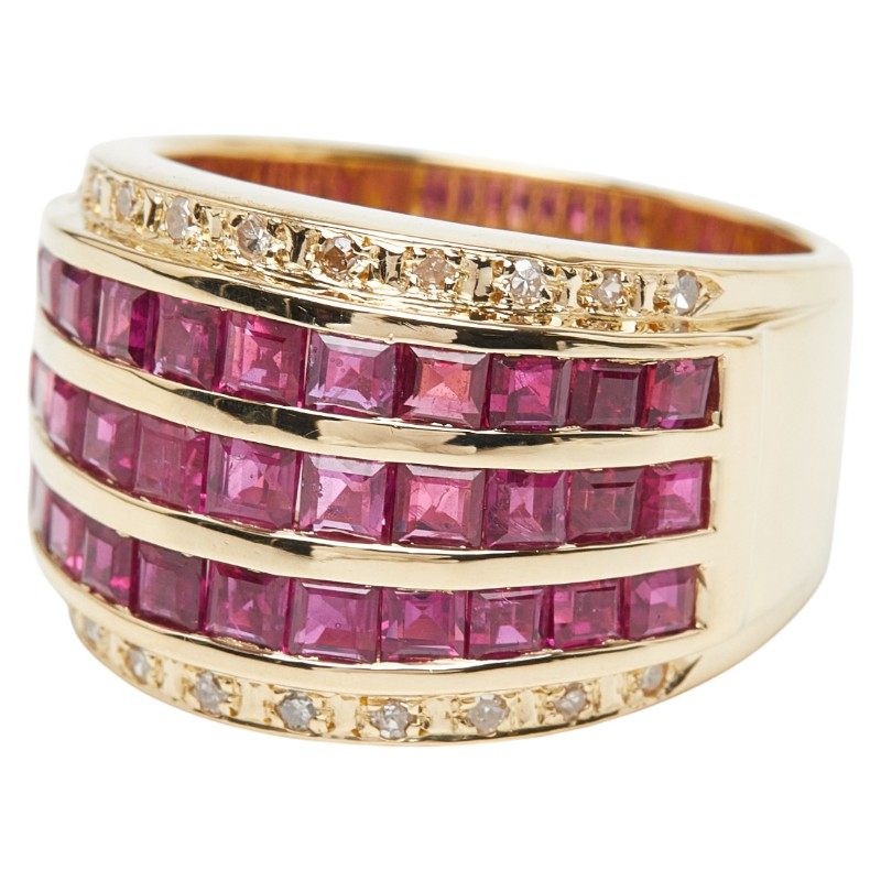 18K Yellow Gold Diamond Ruby Ring – side view