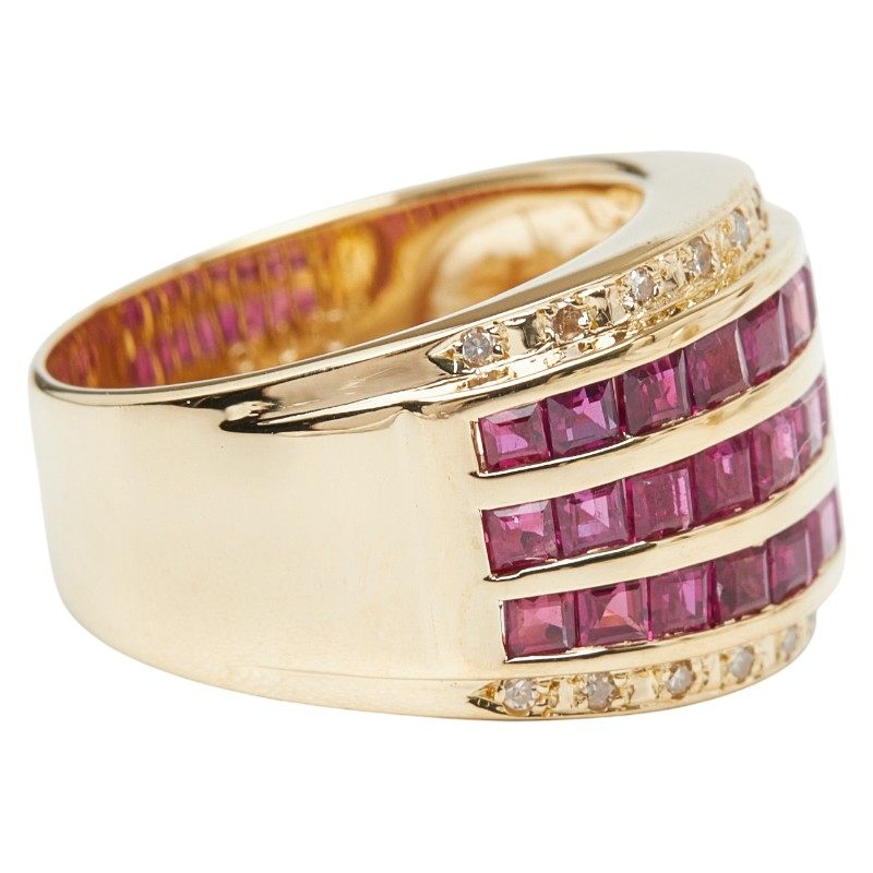 18K Yellow Gold Diamond Ruby Ring – inside band