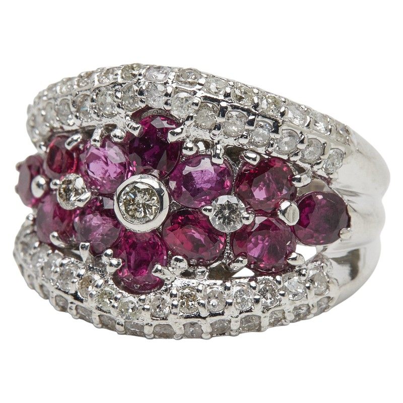 18K White Gold Diamond Ruby Ring – side view