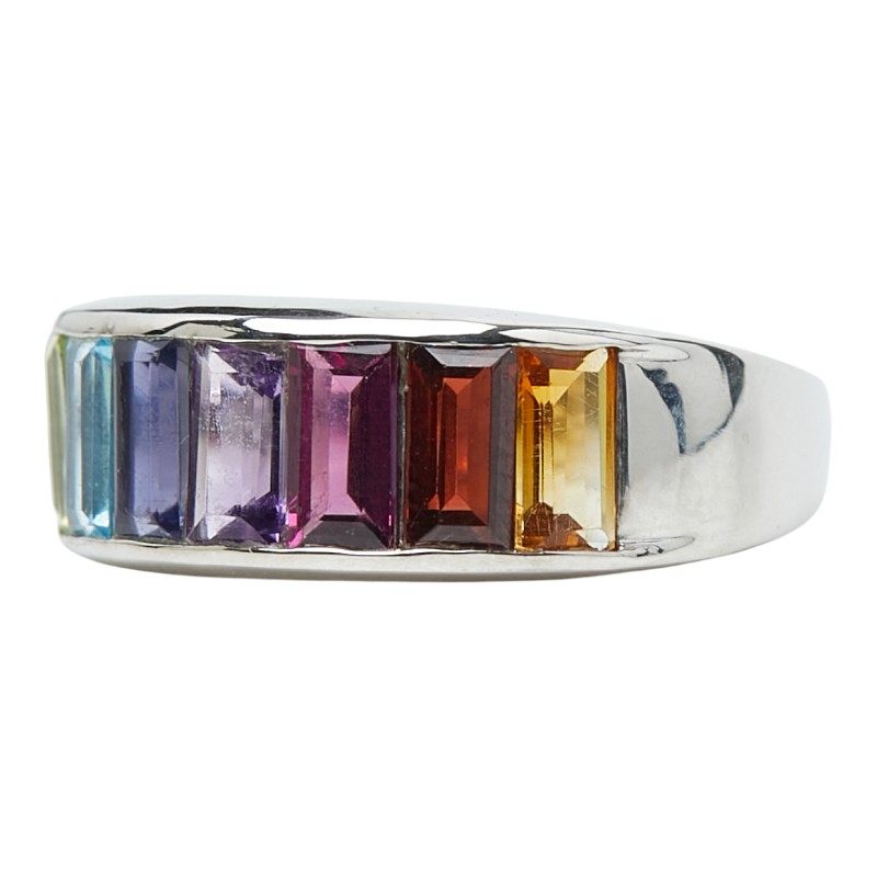 18K White Gold Multi Gemstone Peridot Ring – side view