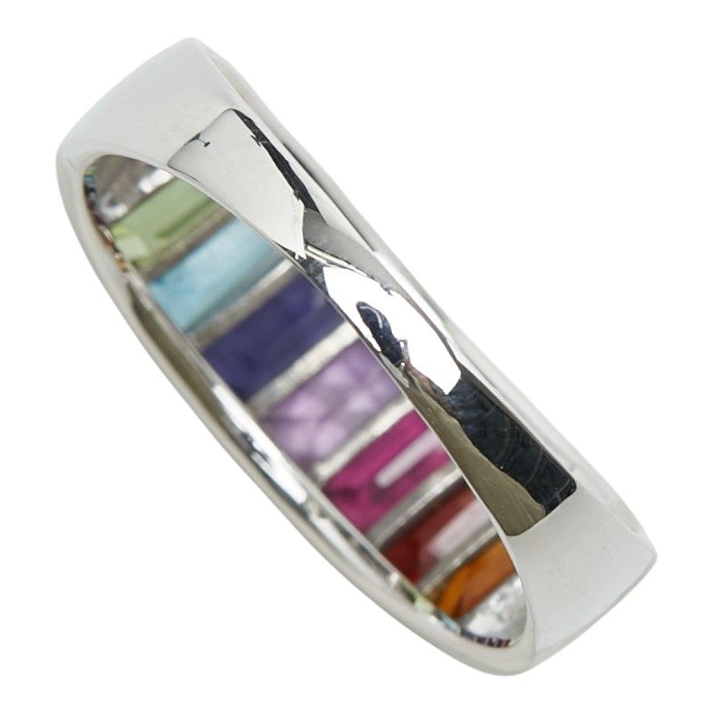 18K White Gold Multi Gemstone Peridot Ring – inside band