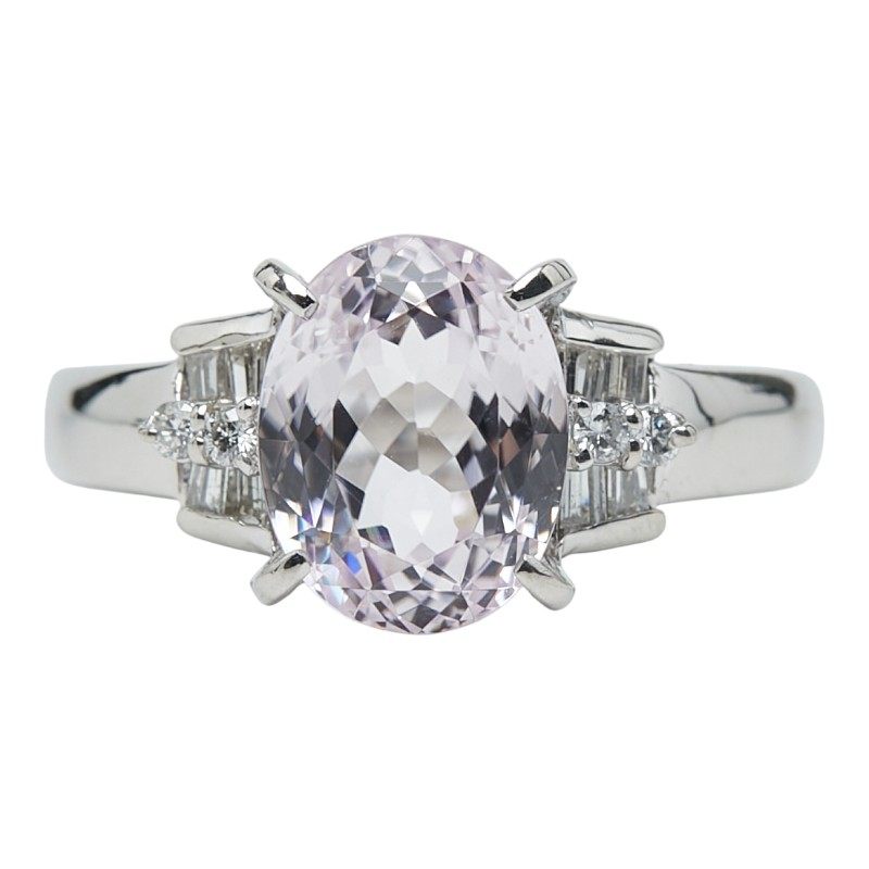 Platinum Kunzite Diamond Ring – front view