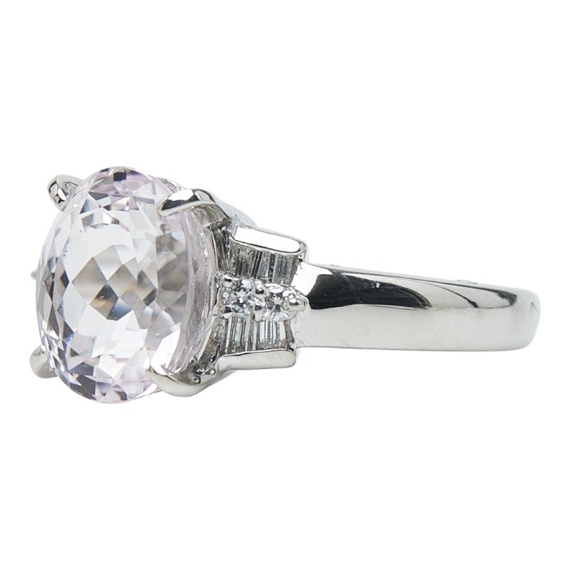 Platinum Kunzite Diamond Ring – side view