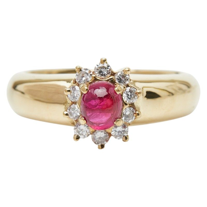 18K Yellow Gold Diamond Ruby Ring – front view