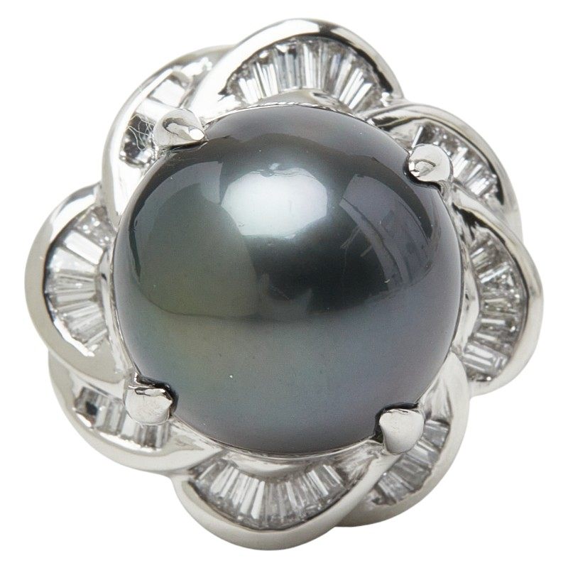 Platinum Black Diamond Pearl Ring – front view