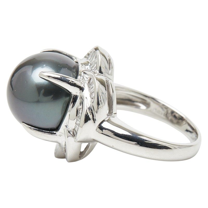 Platinum Black Diamond Pearl Ring – top view