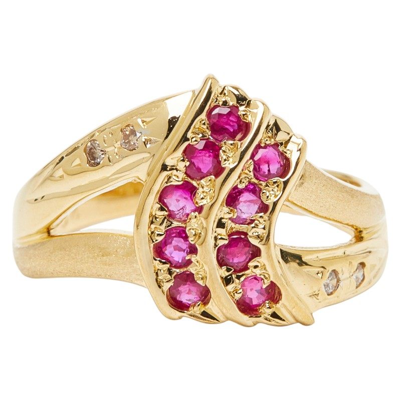 18K Yellow Gold Diamond Ruby Ring – front view