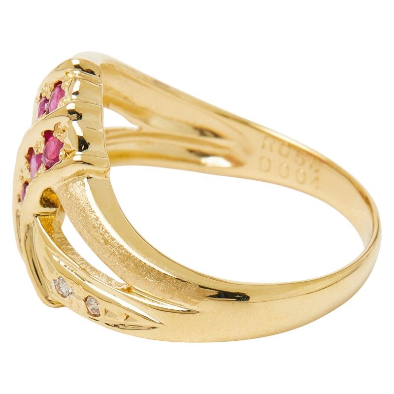 18K Yellow Gold Diamond Ruby Ring – top view