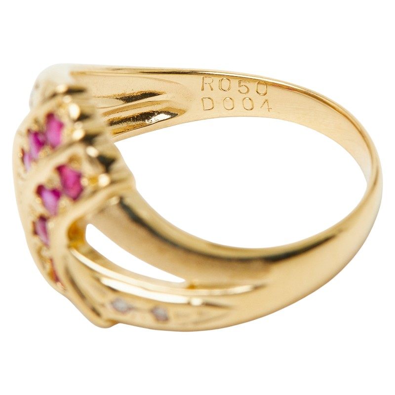 18K Yellow Gold Diamond Ruby Ring – close-up