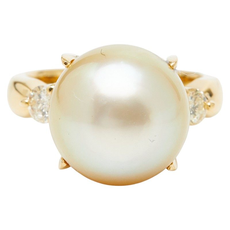 18K Yellow Gold South Sea Pearl Diamond Ring – side view