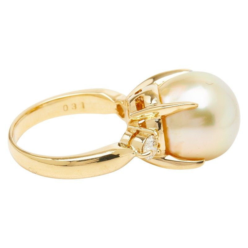18K Yellow Gold South Sea Pearl Diamond Ring – inside band