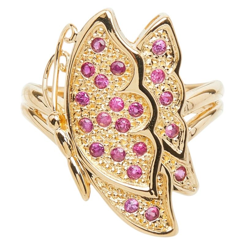18K Yellow Gold Butterfly Ruby Ring – front view