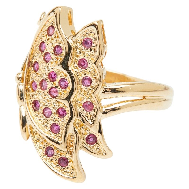 18K Yellow Gold Butterfly Ruby Ring – side view