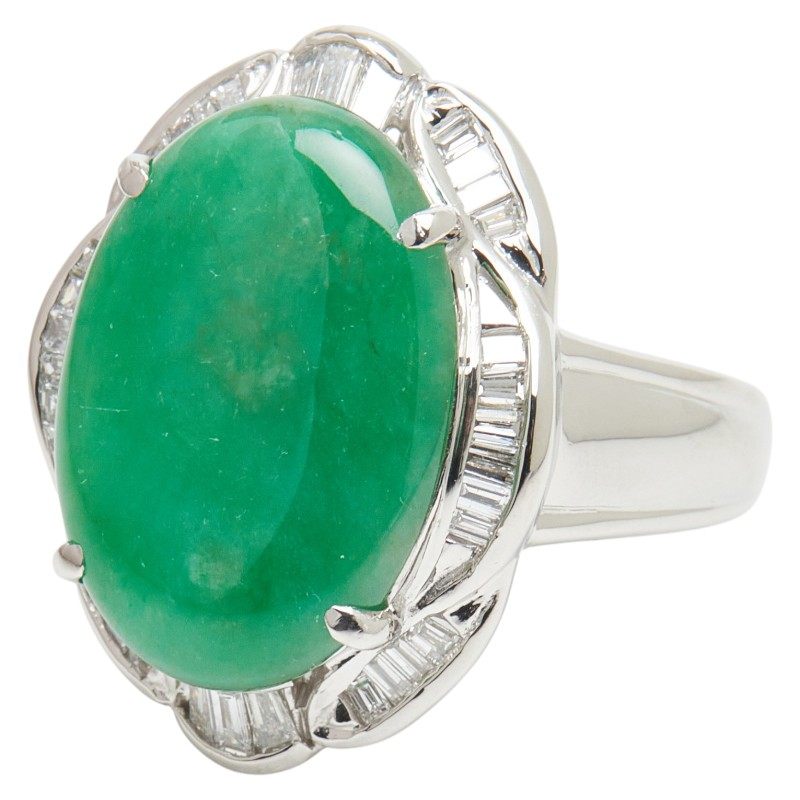 Platinum Diamond Jade Ring – front view