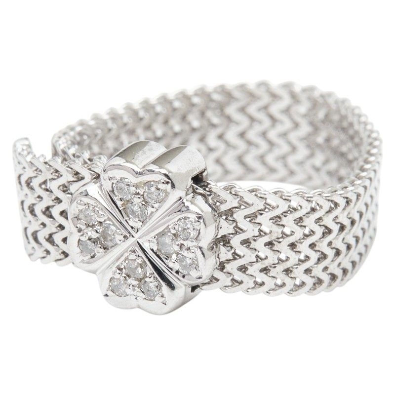 18K White Gold Clover Belt Diamond Ring – side view
