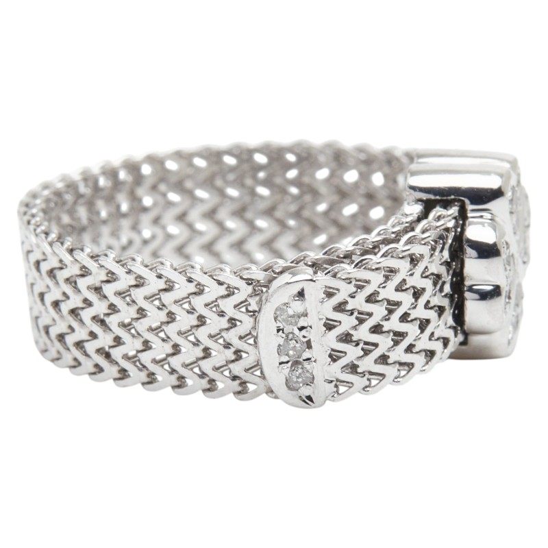 18K White Gold Clover Belt Diamond Ring – inside band