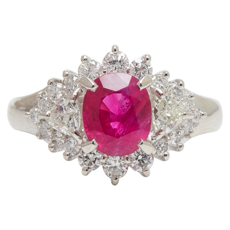 Platinum Flower Diamond Ruby Ring – front view
