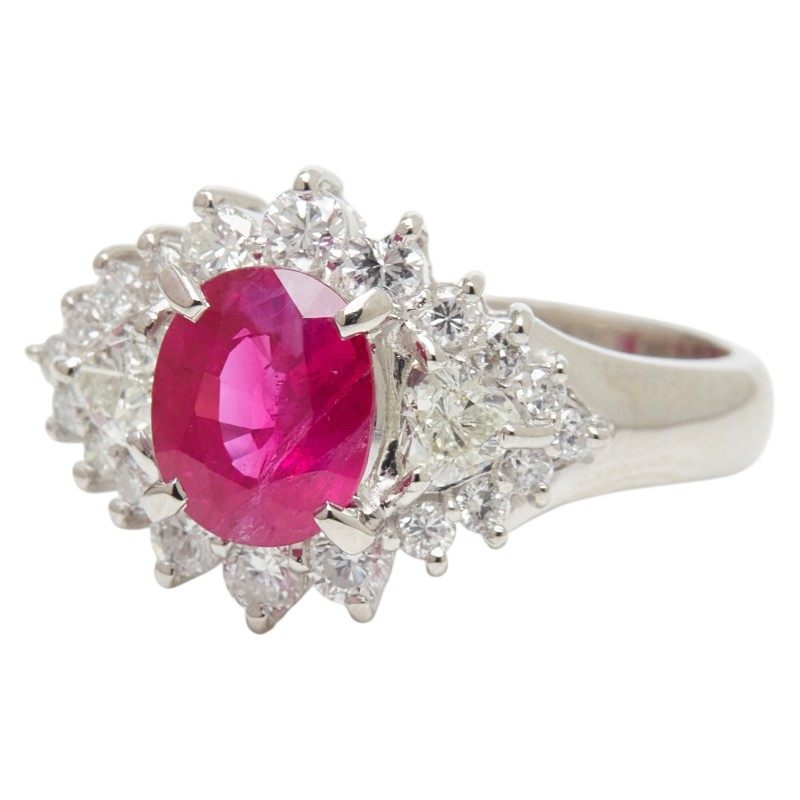 Platinum Flower Diamond Ruby Ring – side view