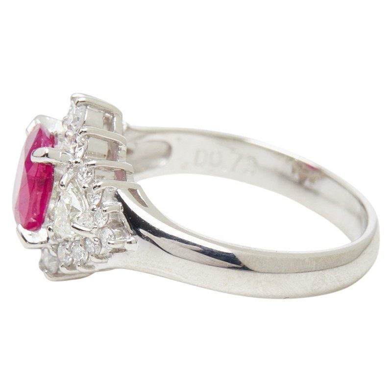 Platinum Flower Diamond Ruby Ring – top view