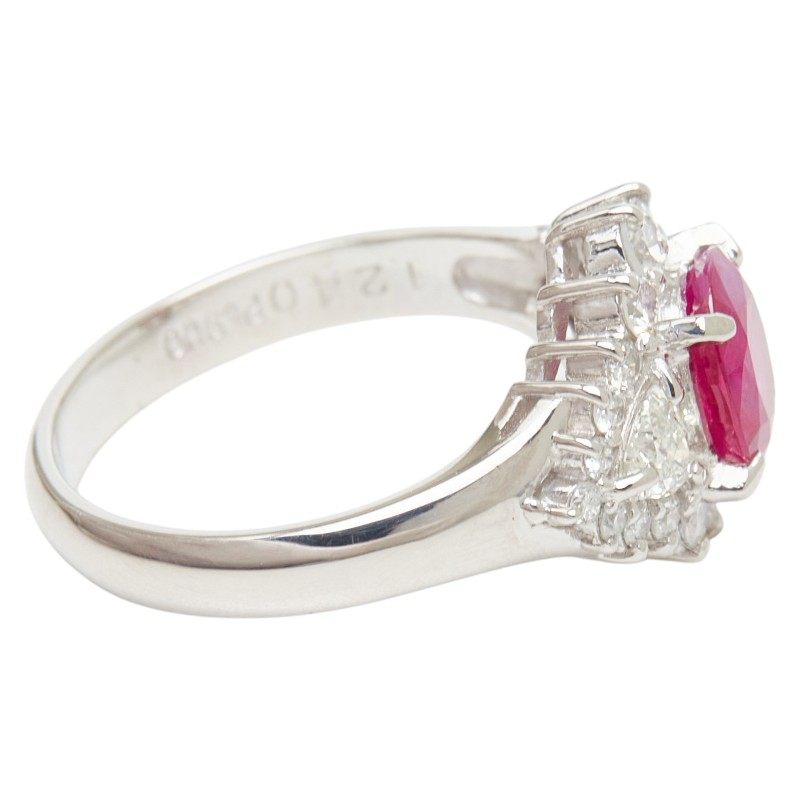 Platinum Flower Diamond Ruby Ring – inside band