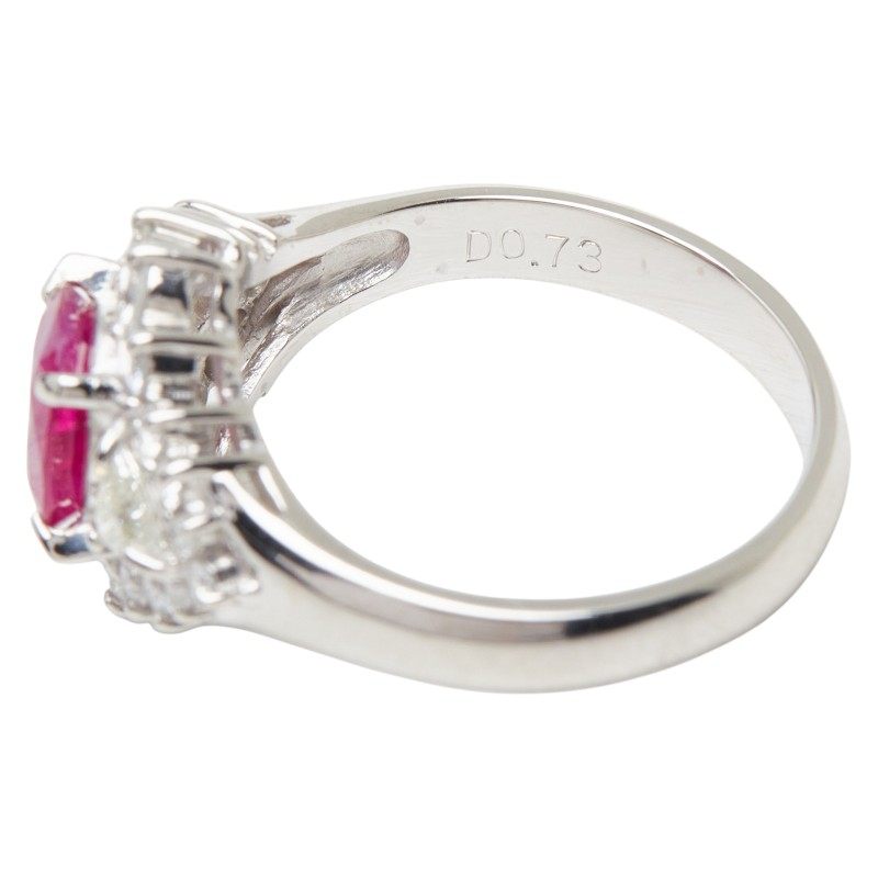 Platinum Flower Diamond Ruby Ring – close-up