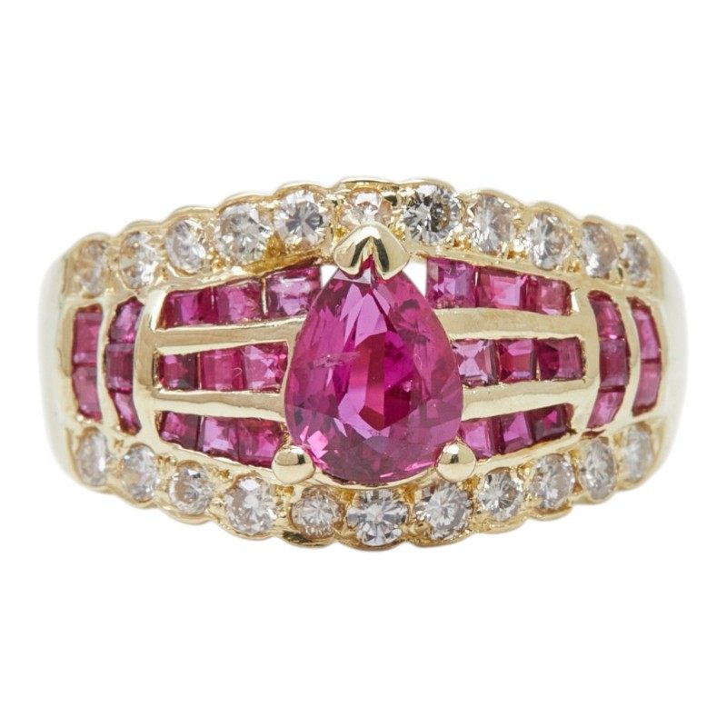 18K Yellow Gold Diamond Ruby Ring – front view