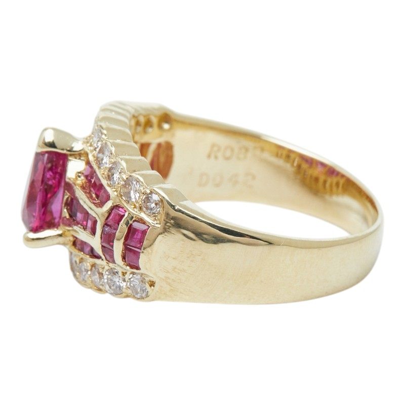 18K Yellow Gold Diamond Ruby Ring – top view