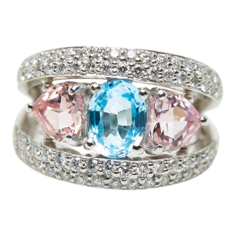 Platinum Morganite Diamond Topaz Ring – front view